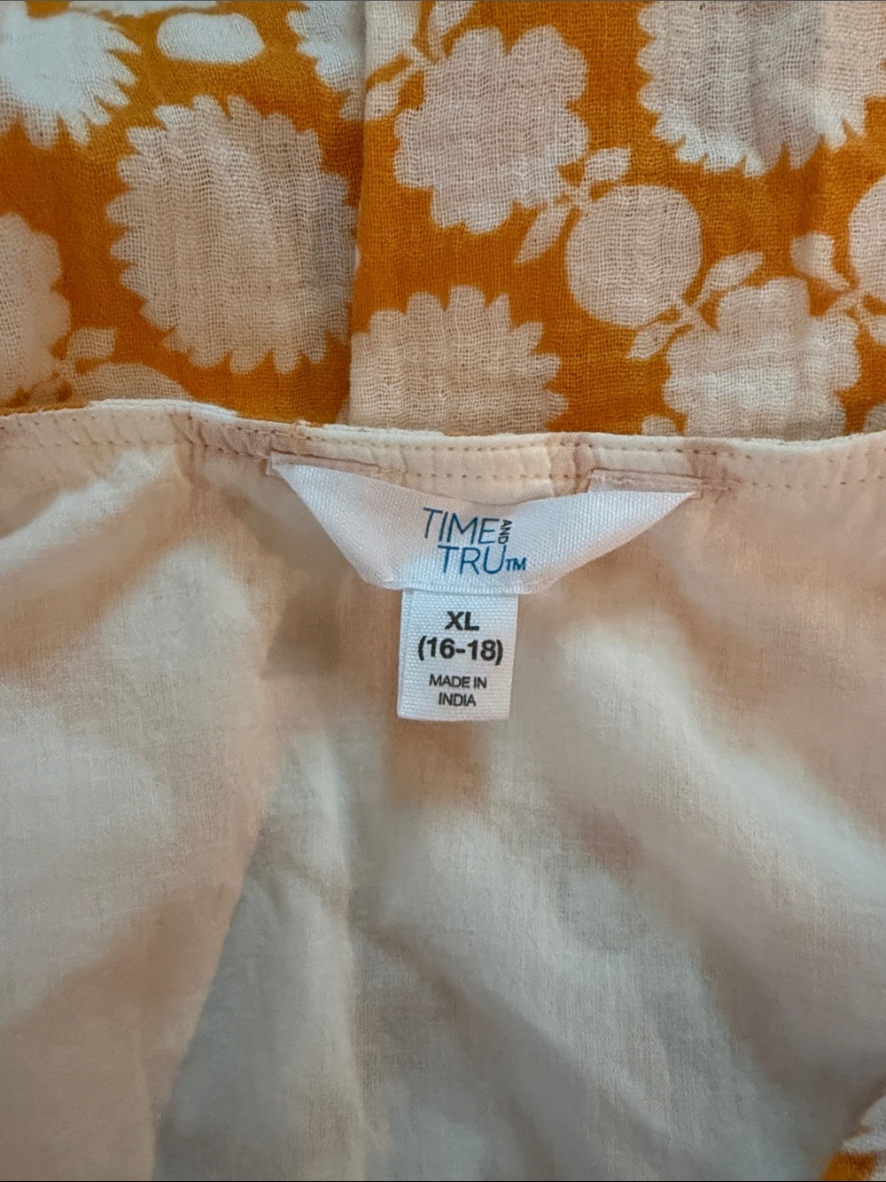 NWT Time and Tru Women's Cotton Tiered Dot Tile Saffron Gold Midi Dress XL 16/18 - Picture 7 of 8